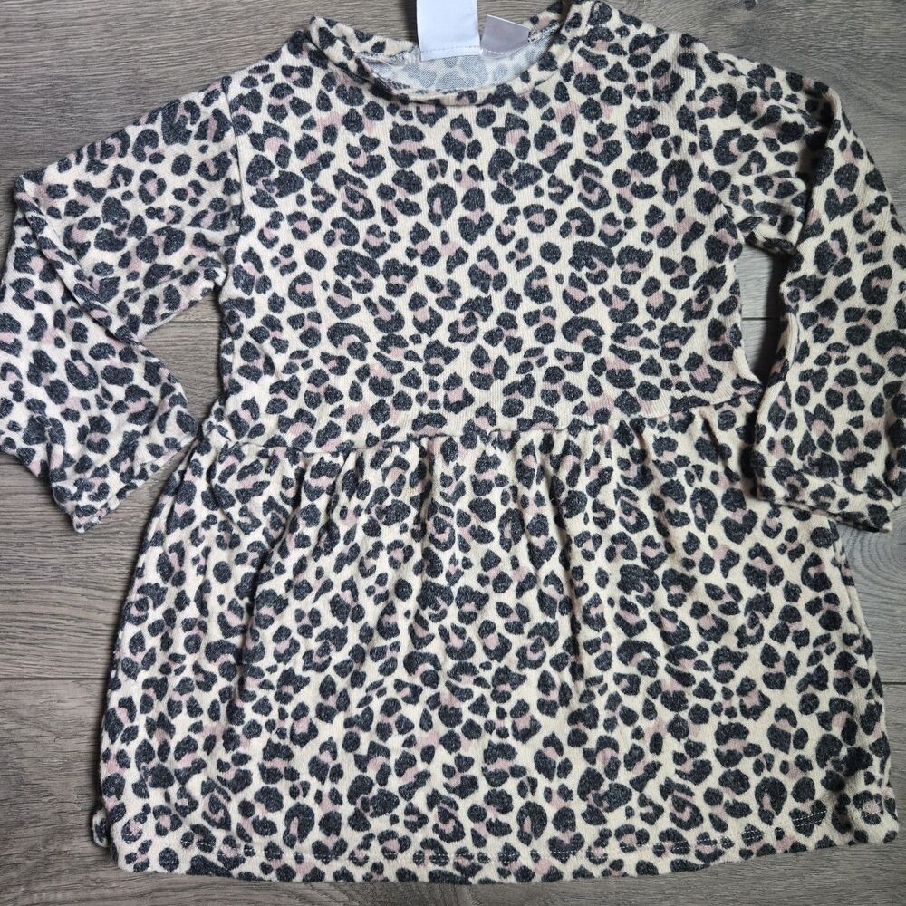 Zara Baby Girls Leopard Knit Dress 18-24M 92 Long Sleeve Animal Print Fall Boho